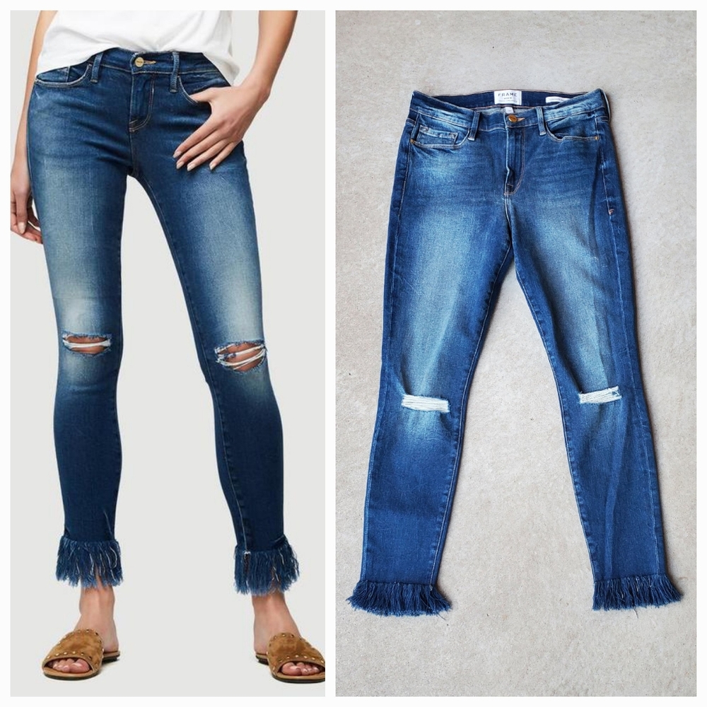 NWOT Frame Denim 30 Boho Western Rodeo Mid Rise Le Flare Kick Flare Fray Jeans - Picture 3 of 16